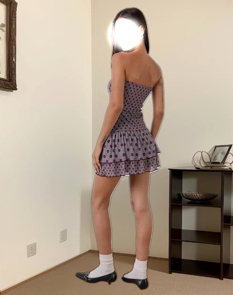 Midea Bandeau Dress in Stripe Polka Plum