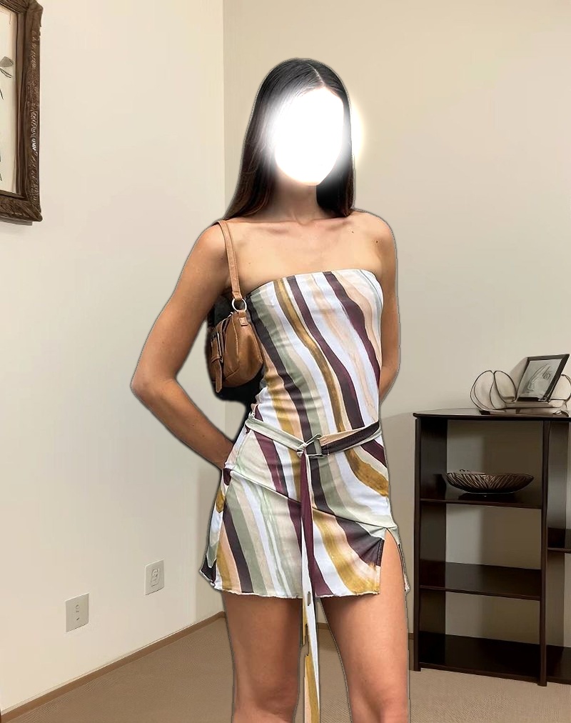 Kevsra Bandeau Mini Dress in Mesh Wiggle Sunset