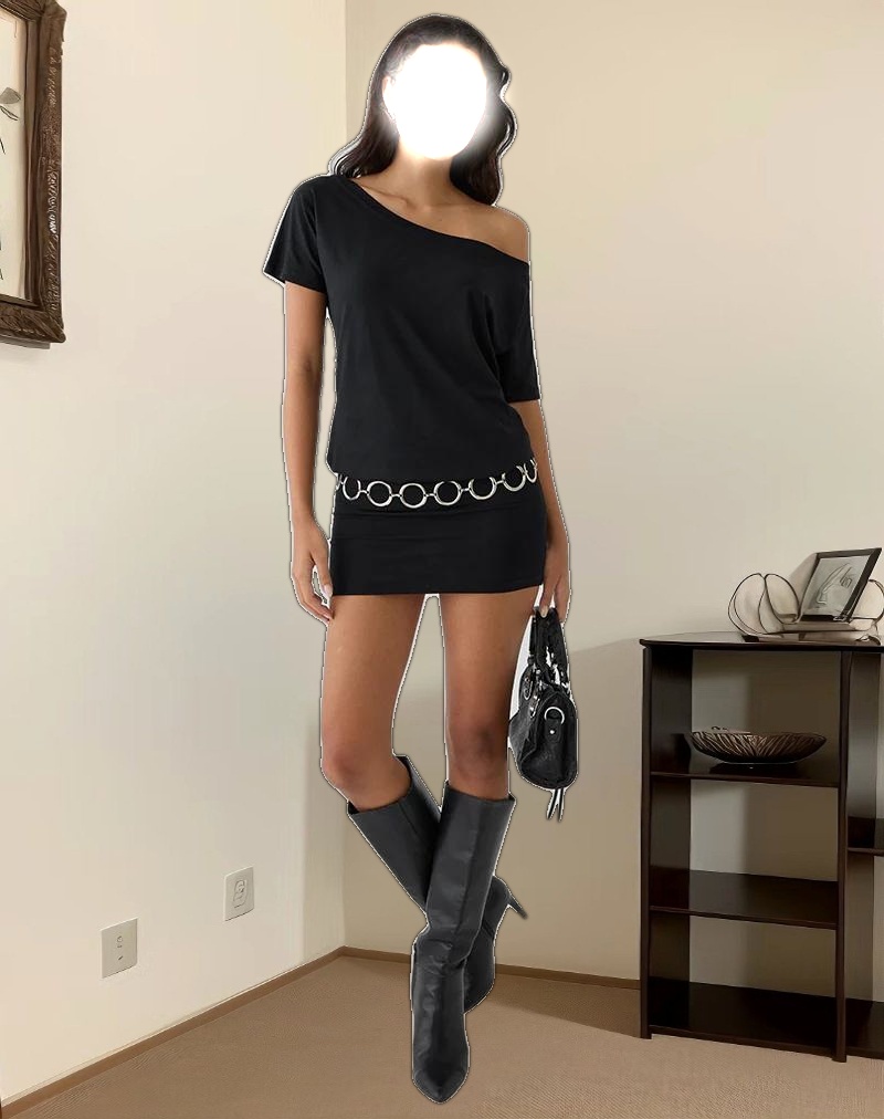 Edwina Off The Shoulder Mini Dress in Black