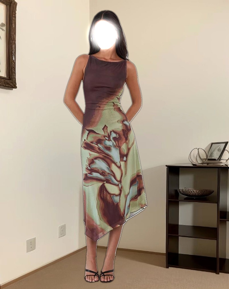 Aysun Midi Dress in Lumen Mesh Brown