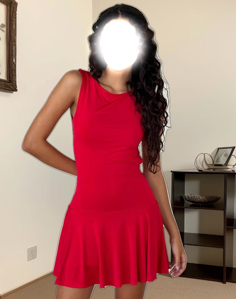 Abreille Open Back Mini Dress in Slinky Red