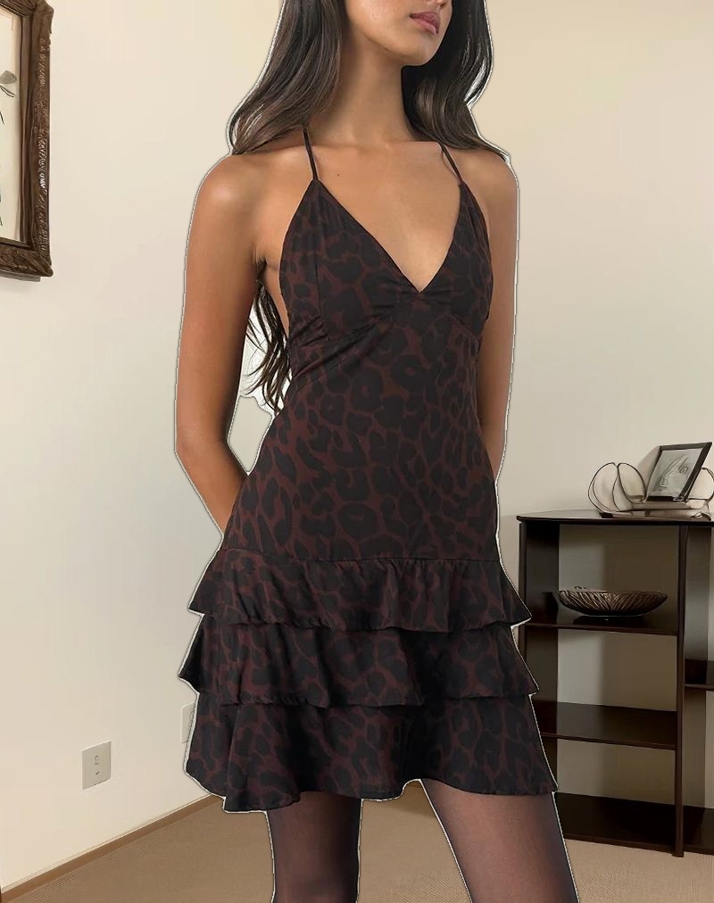 Nenita Halterneck Mini Dress in Oversize Jaguar Brown