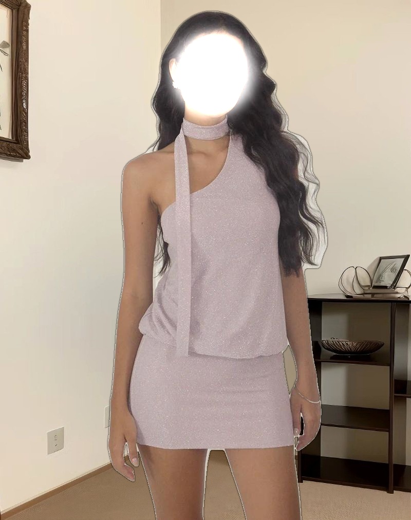 Joanka Tie Neck Dress in Shimmer Lurex Pink