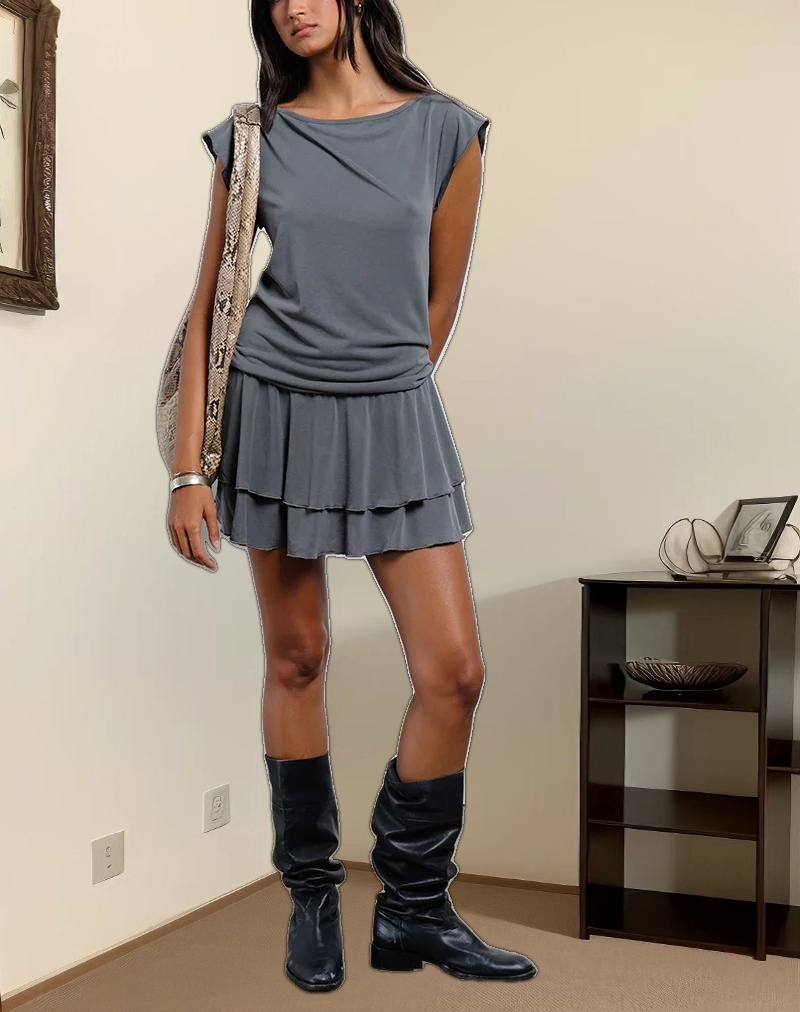 Lalana Boxy Mini Dress in Cupro Grey