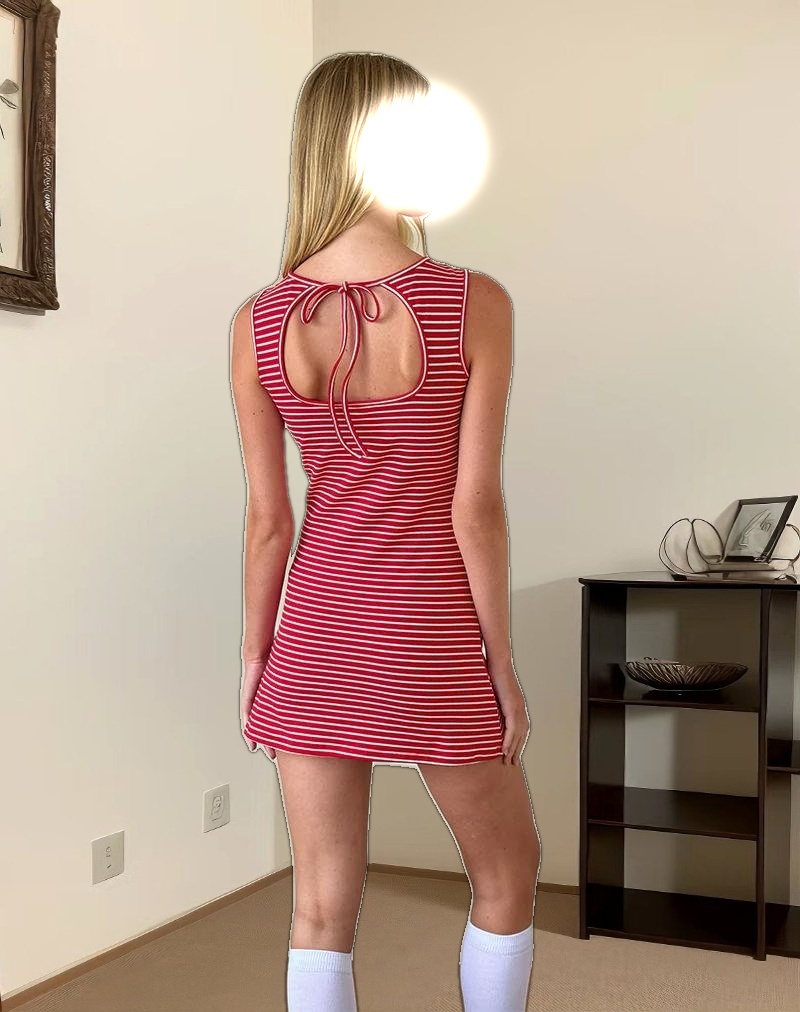 Masha Mini Dress in Red and White Stripe Jersey