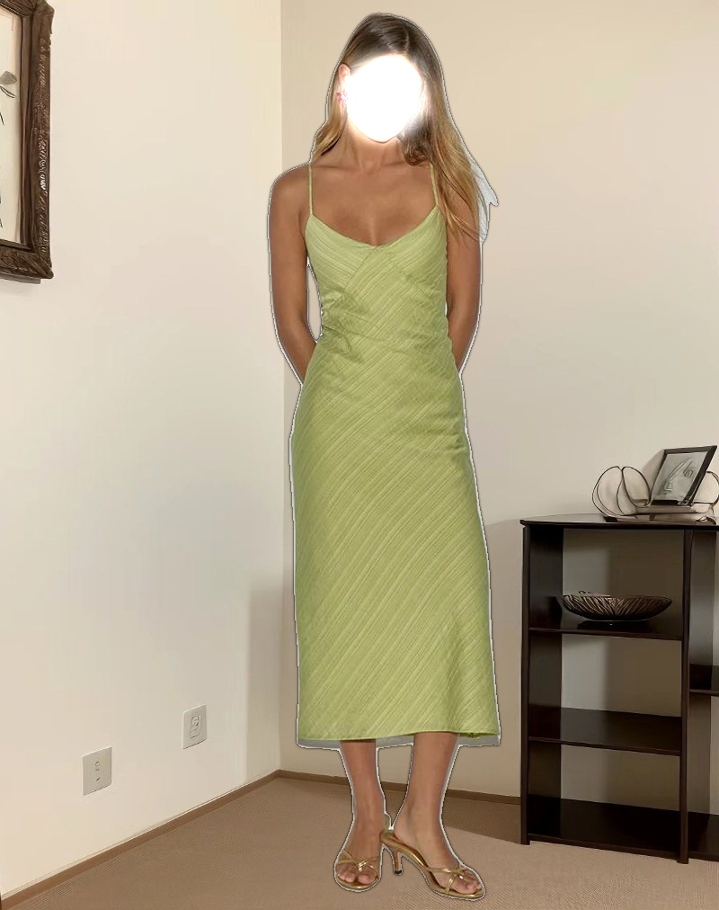 Elayna Midi Dress in Chiffon Stripe Green