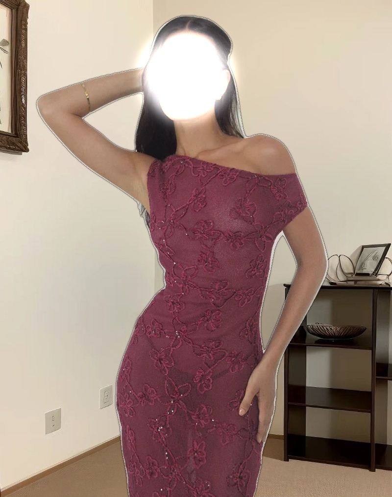 Kaido Midi Dress in Sequin Knit Burgundy