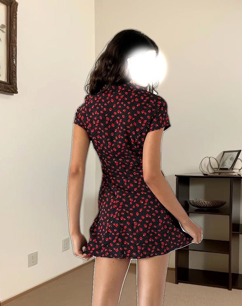 Holmana Mini Dress in Strawberry Polka Black