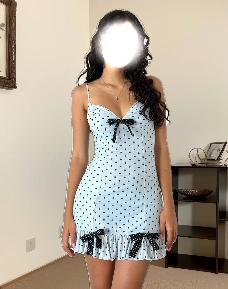 Khalil Mini Dress in Blue Black Basic Polka