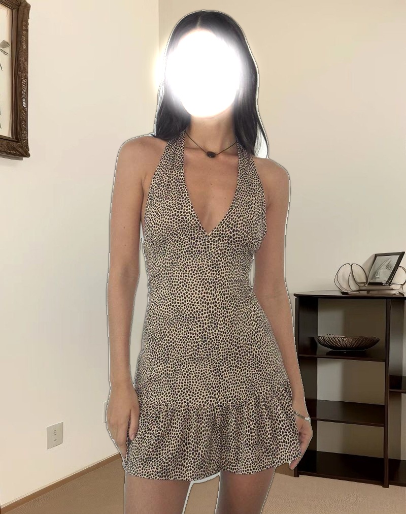 Delaine Halterneck Mini Dress in Croc Tan