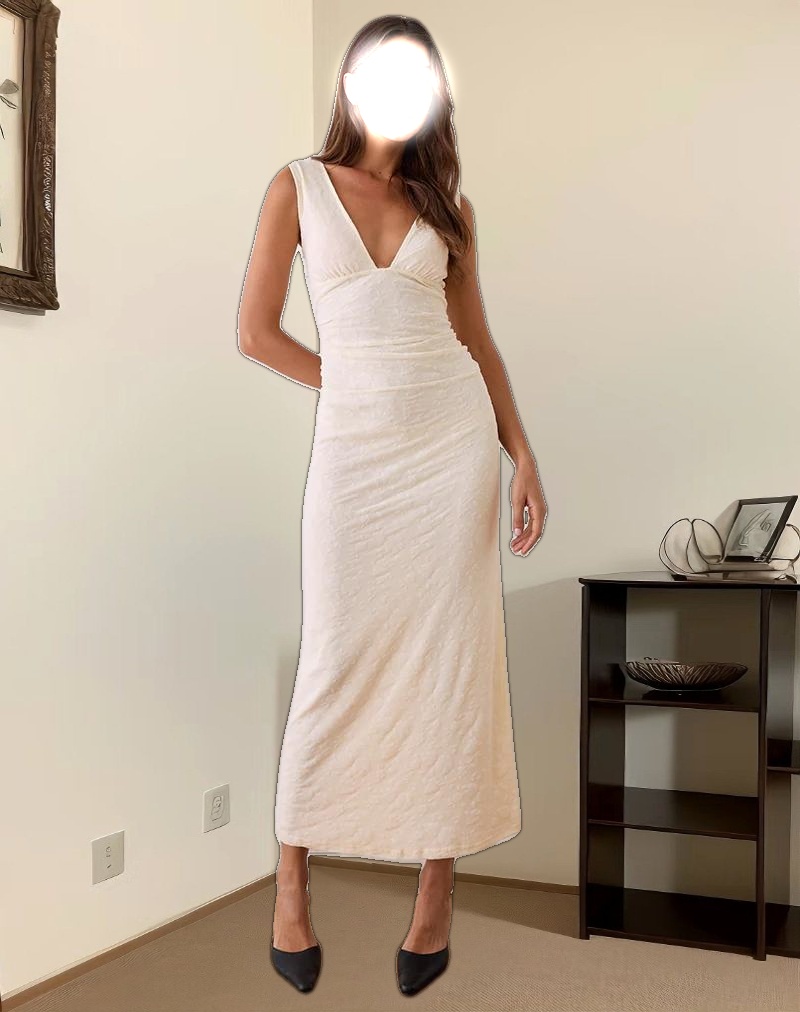 Gerda Maxi Dress in Floral Flock Cream