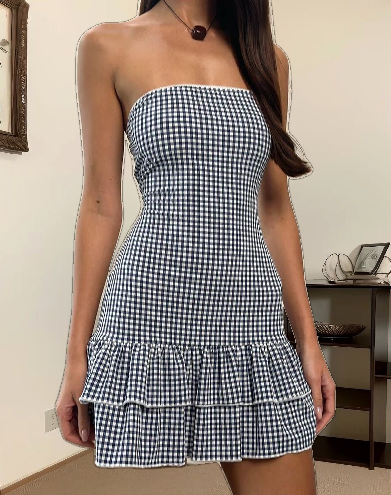Sitav Dress in Seersucker Gingham Navy