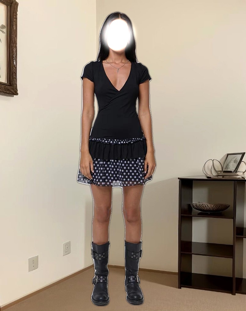 Navya Wrap Mini Dress in Basic Polka Black