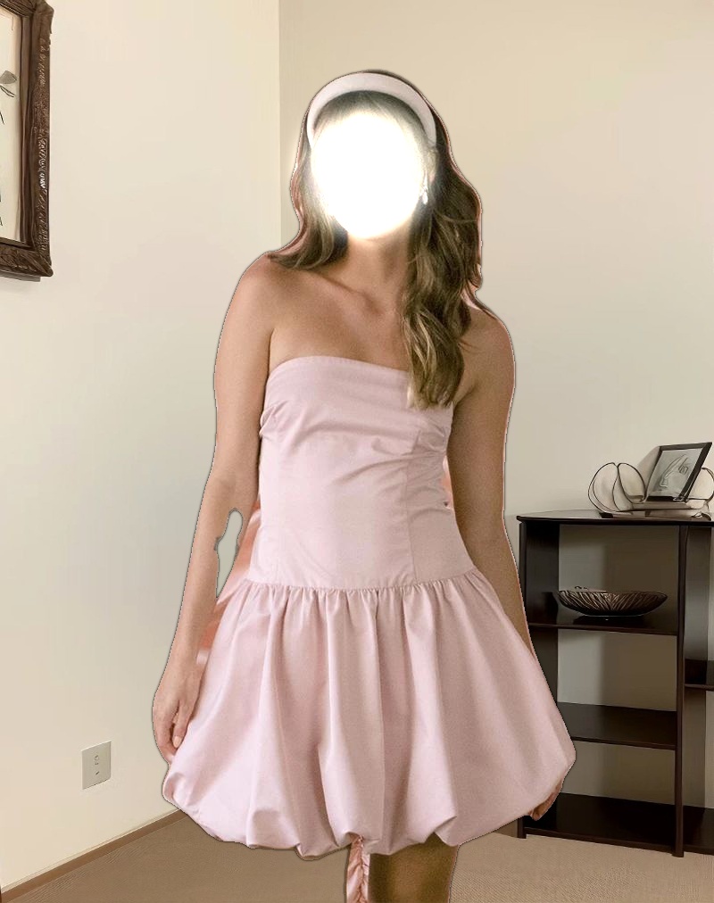 Krayofa Puffball Mini Dress in Baby Pink