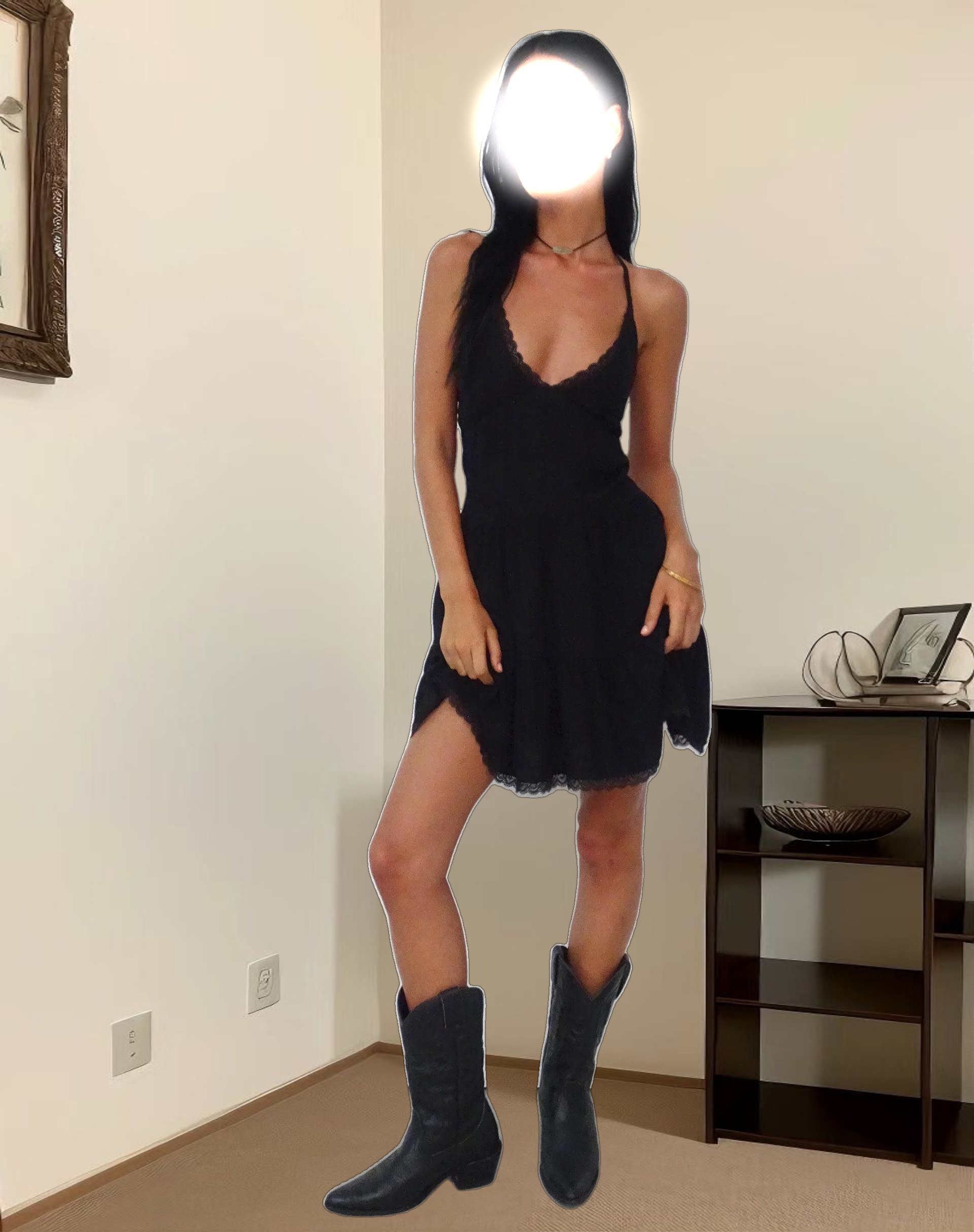 Londyn Tiered Halter Mini Dress in Black