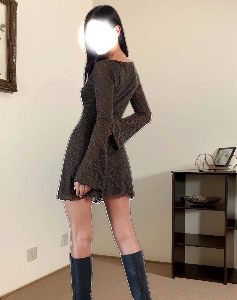 Sevila Dress in Jacquard Knit Dark Brown