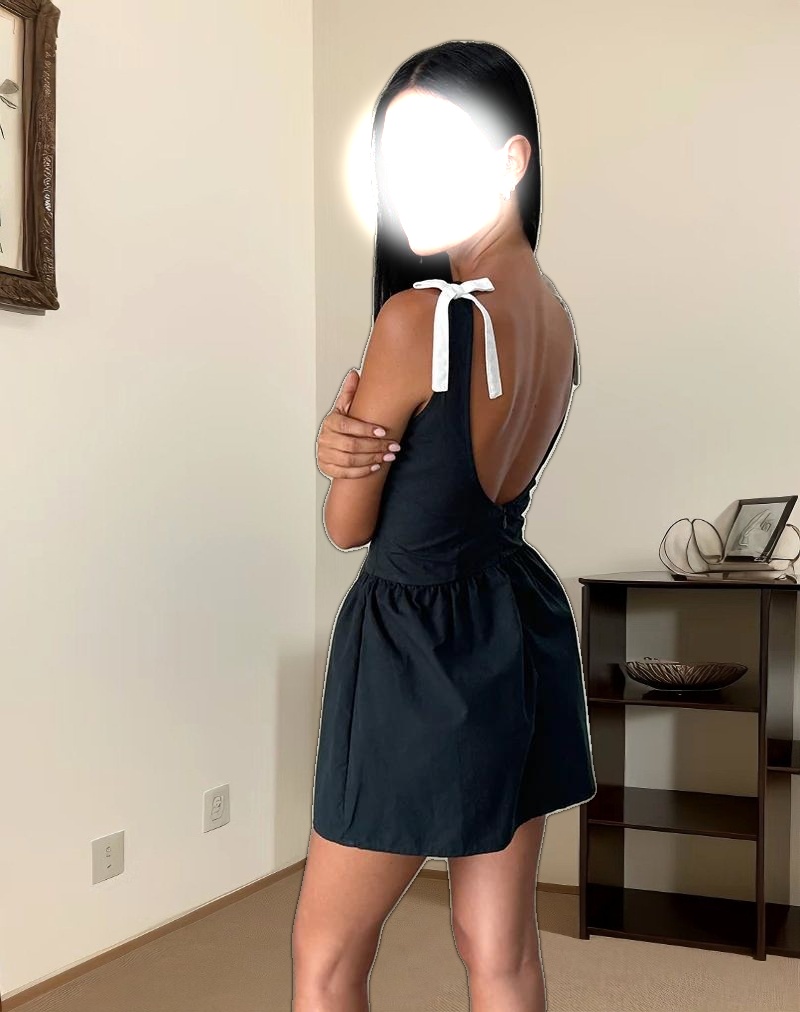 Taleshi Mini Dress in Black with Tap Shoe Off White Bows