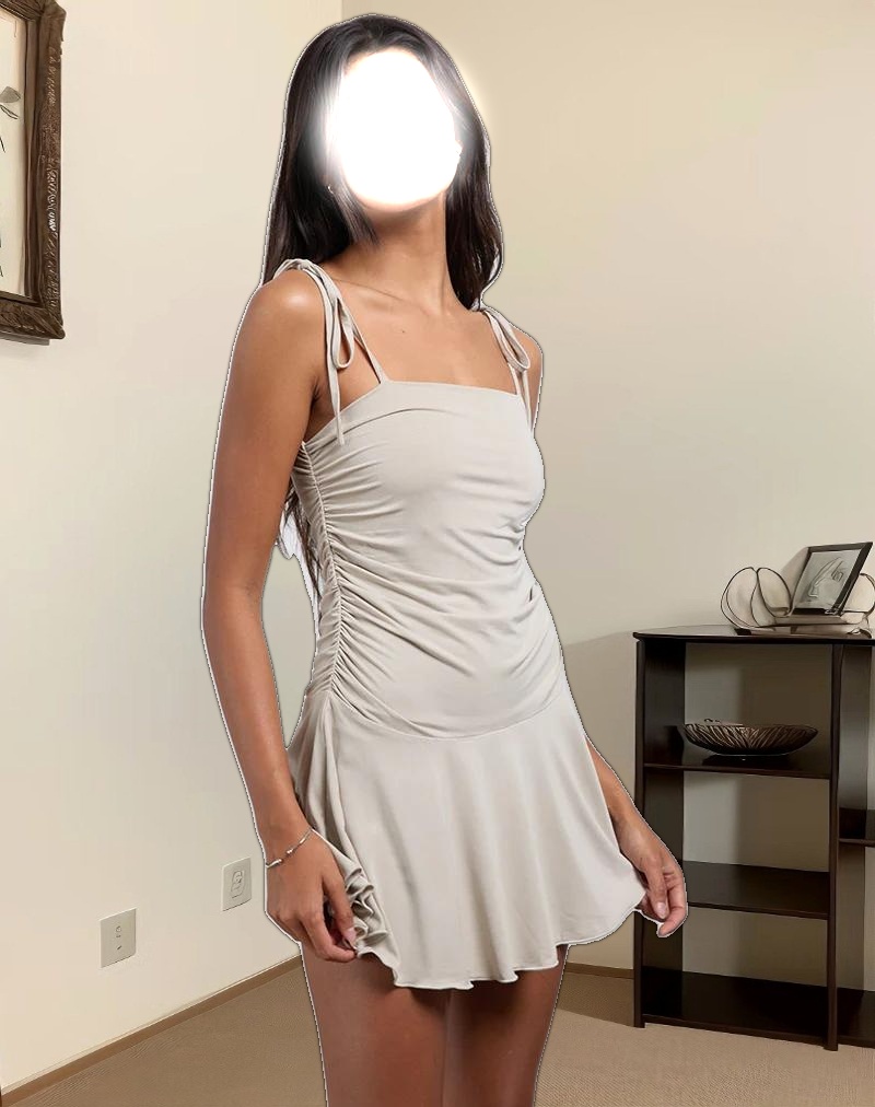 Makani Mini Dress in Cupro Oatmilk