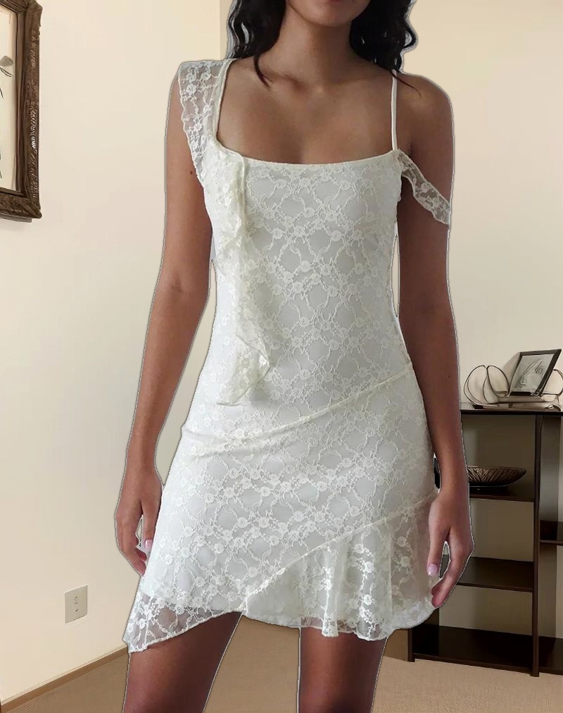 Jati Mini Dress in Off White Canina Rose Lace