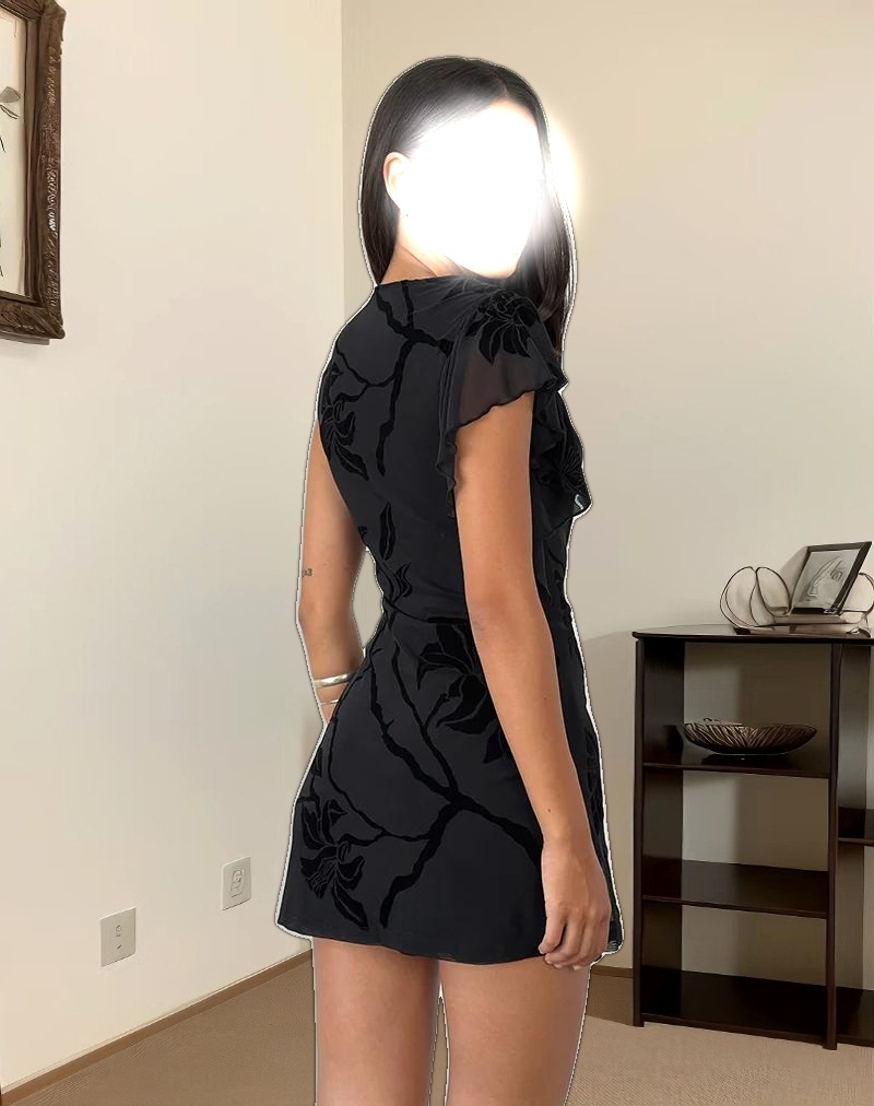 Salya Mini Dress in Orchids Flock Black