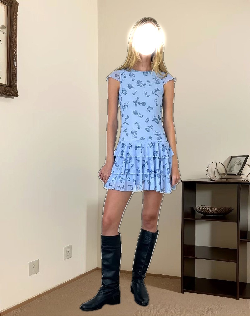 Mirtilo Mini Dress in Inky Blue Floral Mesh