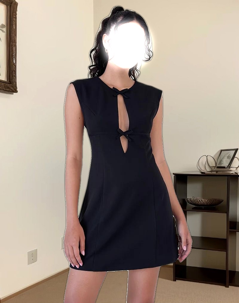 Vadanni Bow Front Mini Dress in Black