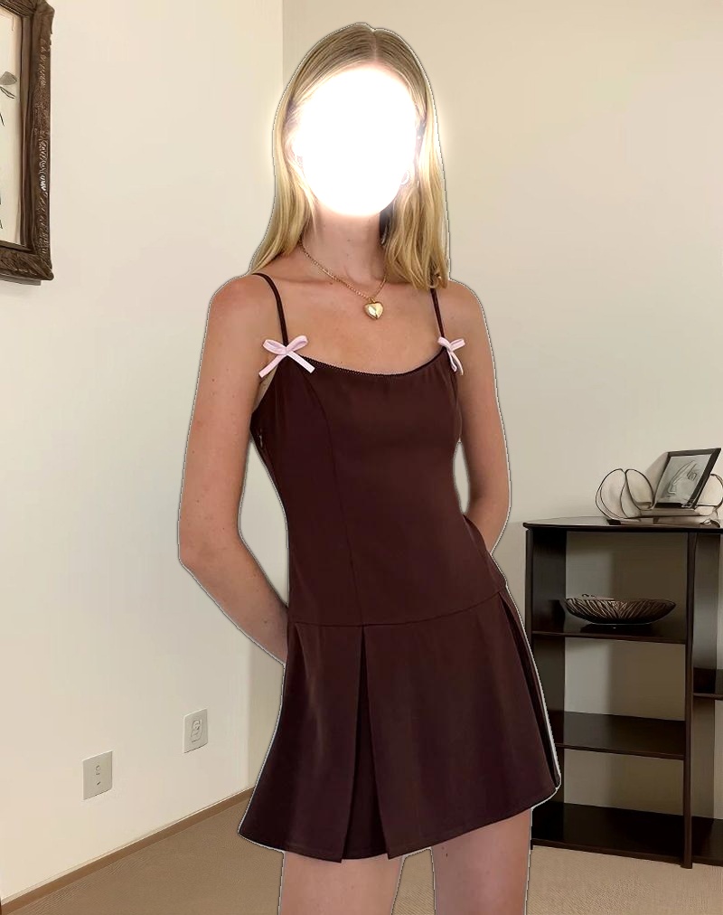 Calilia Cami Dress in Bitter Chocolate with Pink Bows