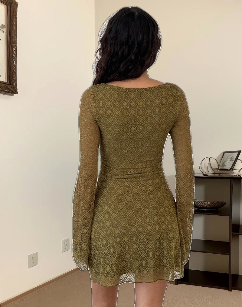 Sevila Long Sleeve Mini Dress in Textured Moss Green