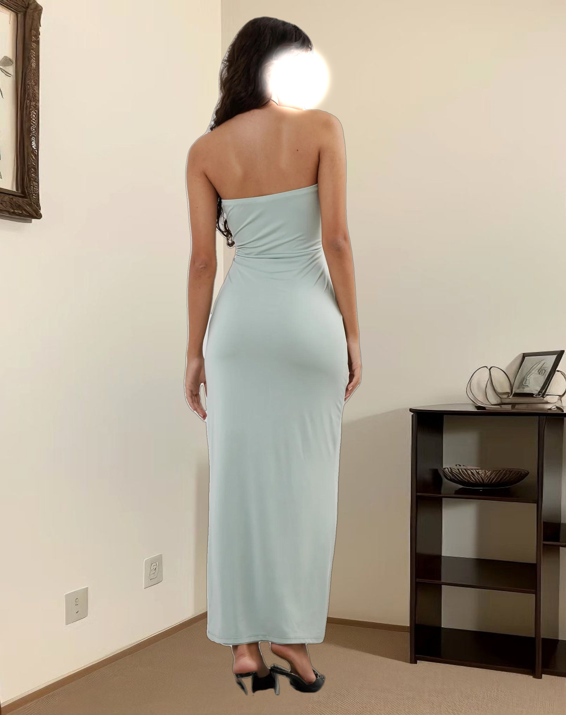 Annalise Bandeau Slinky Maxi Dress in Mint