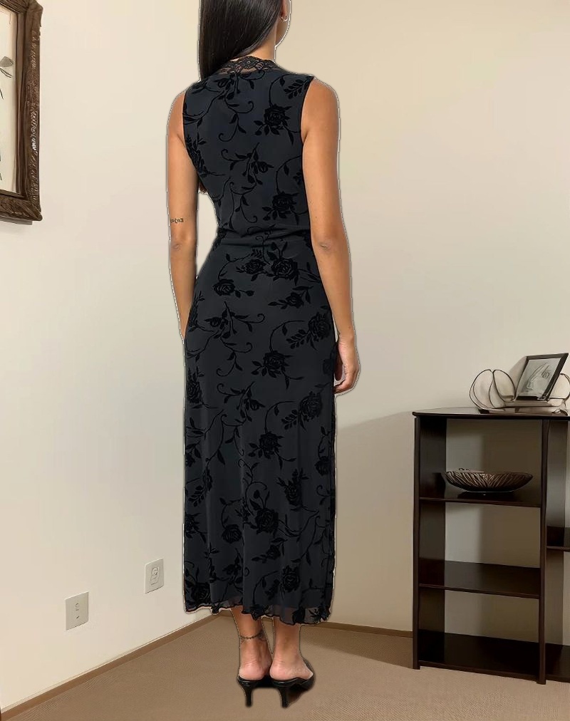 Saga Midi Dress in Rose Flock Black