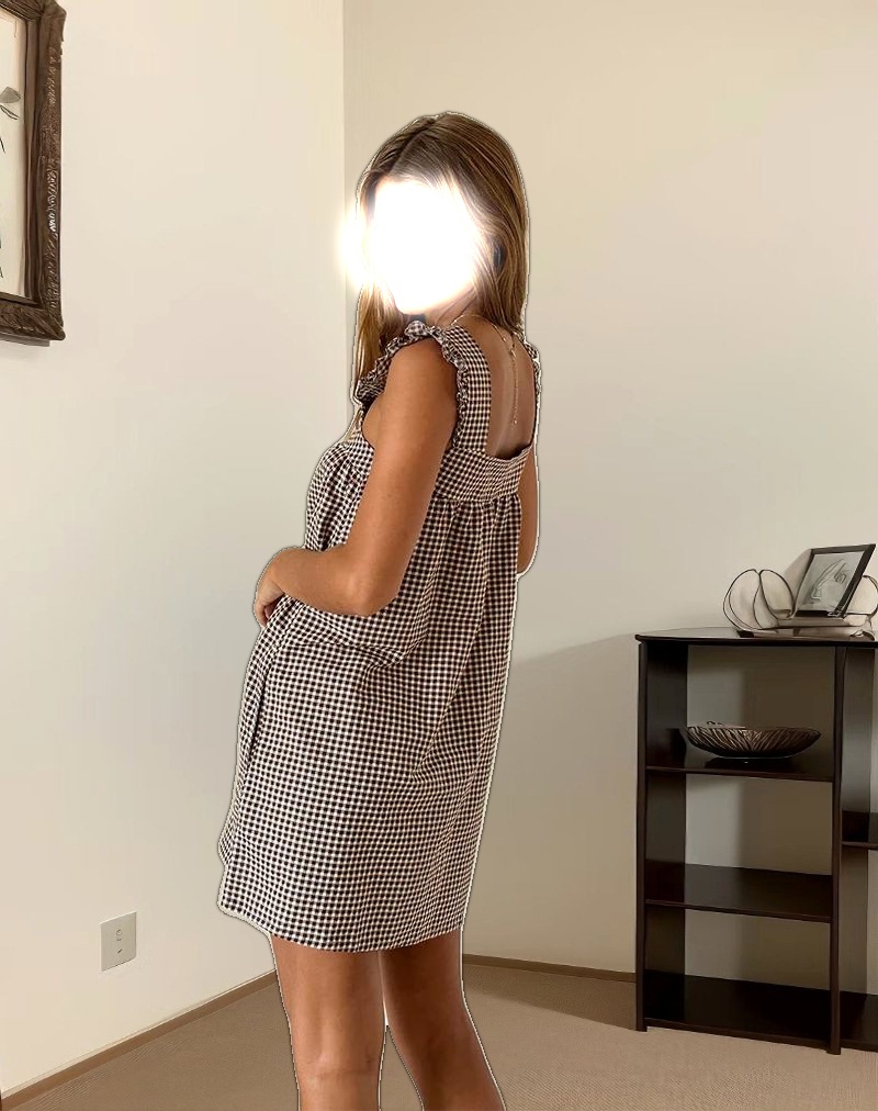 Sanaly Mini Dress in Mini Gingham Brown