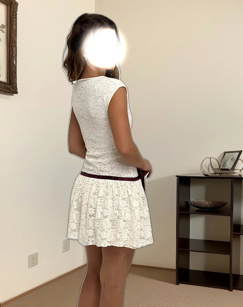 Cersei Mini Dress in Paisely Lace Ivory