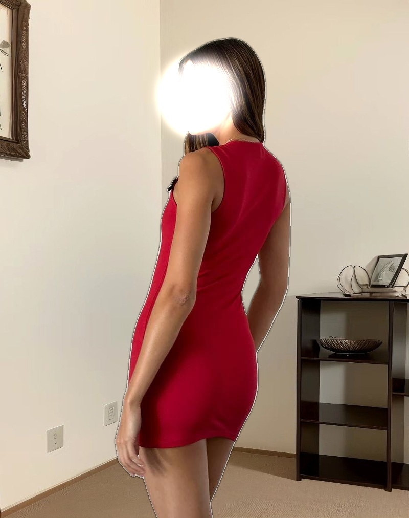 Jinsuni Mini Dress in Adrenaline Red with Black Bows