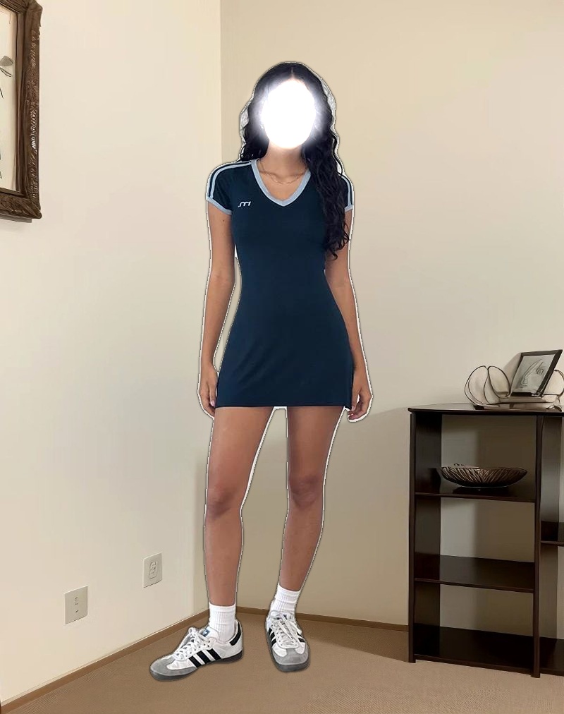 Isadre Mini Dress in Navy with Nantucket Blue Binding