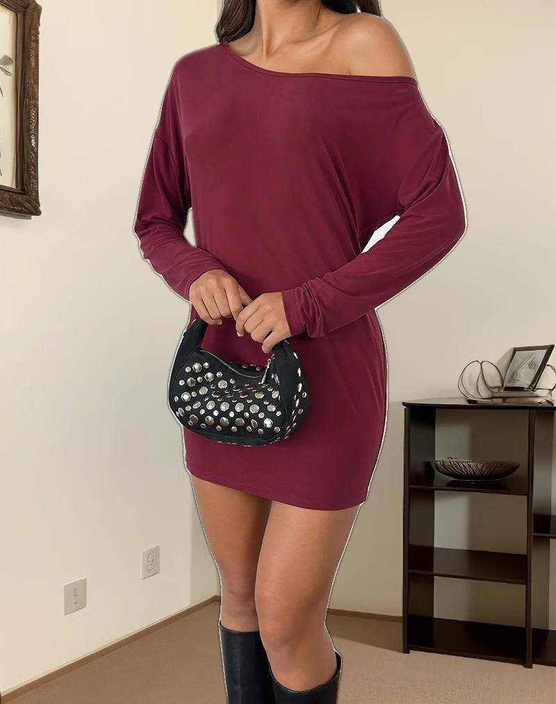 Shelisa Slouchy Mini Dress in Deep Red