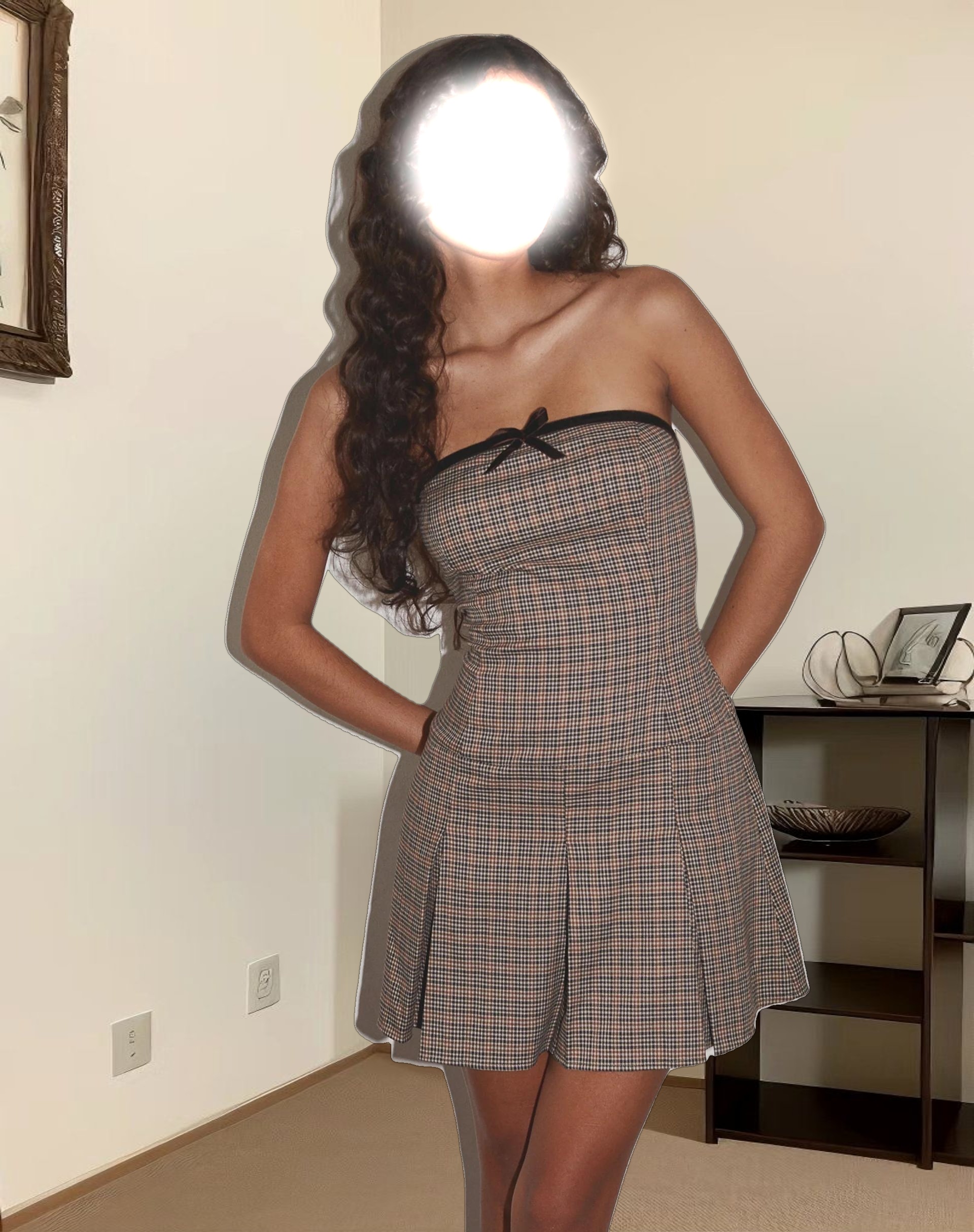 Panola Mini Dress in Micro Check Brown