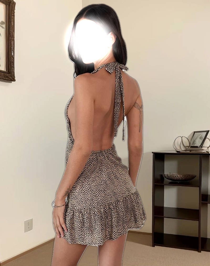 Delaine Halterneck Mini Dress in Croc Tan