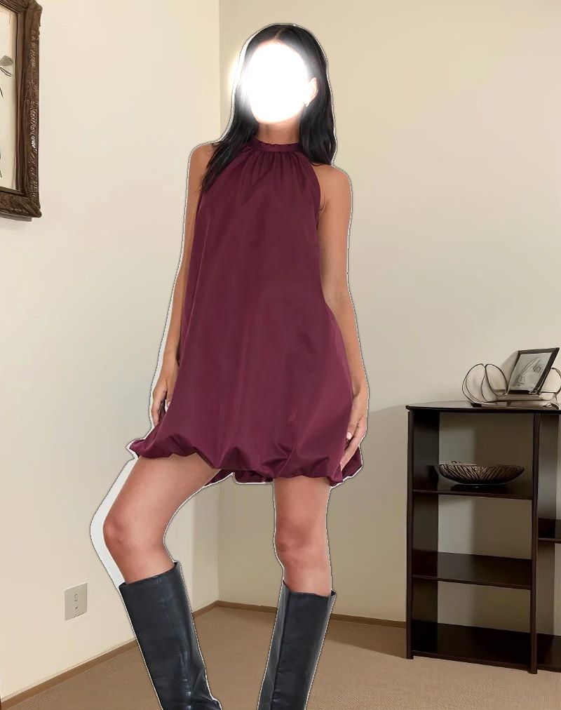 Yusna Puffball Mini Dress in Dark Berry