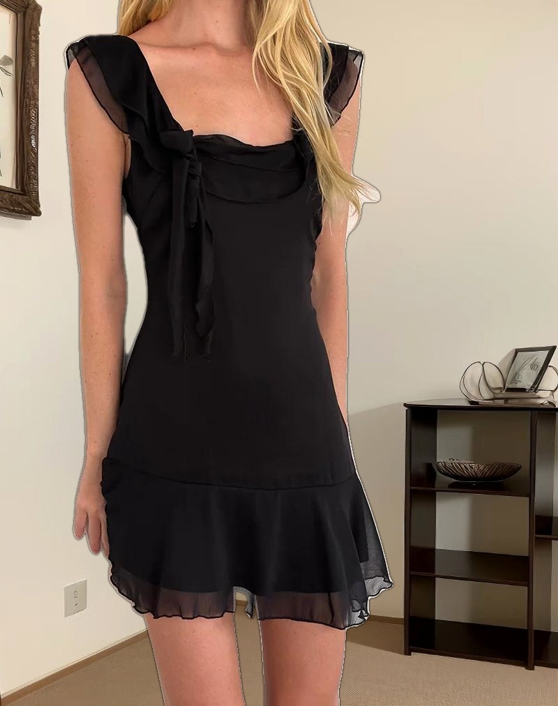 Binita Mini Dress in Chiffon Black