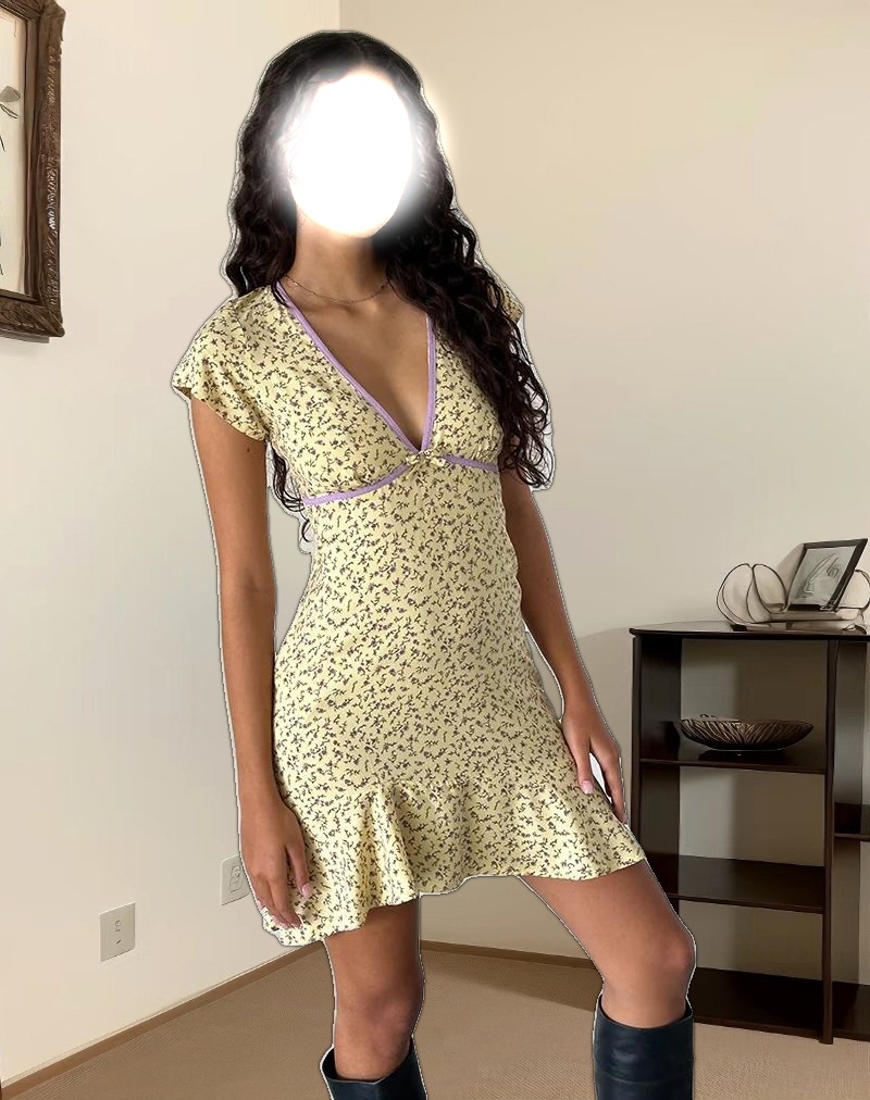 Gysele Mini Dress in Flowing Flower Yellow