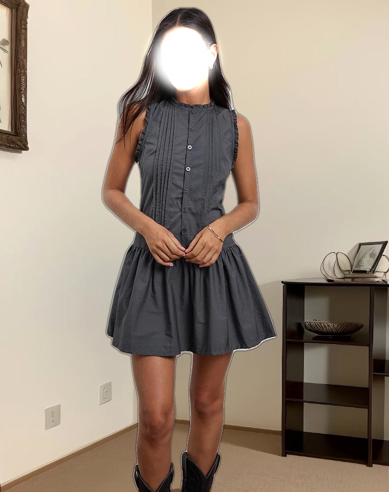 Dayara Mini Dress in Poplin Charcoal Grey