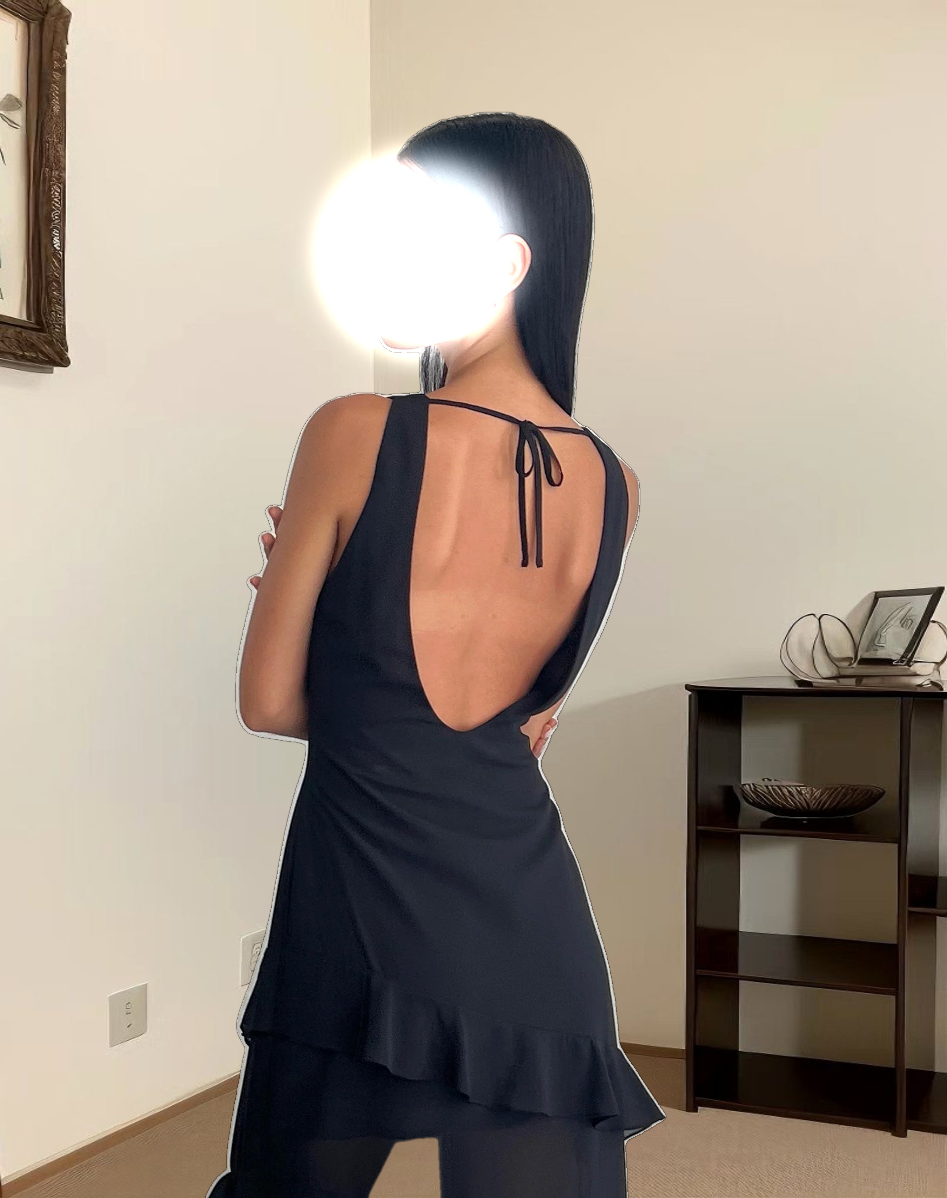 Otna Ruffle Detail Chiffon Maxi Dress in Black