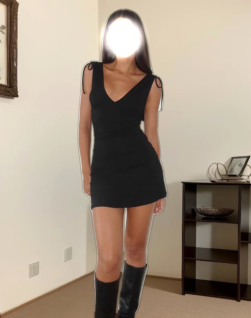 Carmila Gathered Mini Dress in Jersey Black