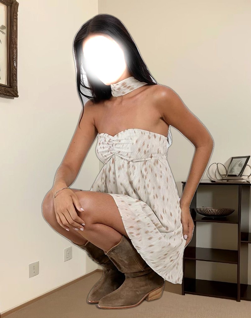 Yukio Bandeau Mini Dress in Ivory Bambi Print