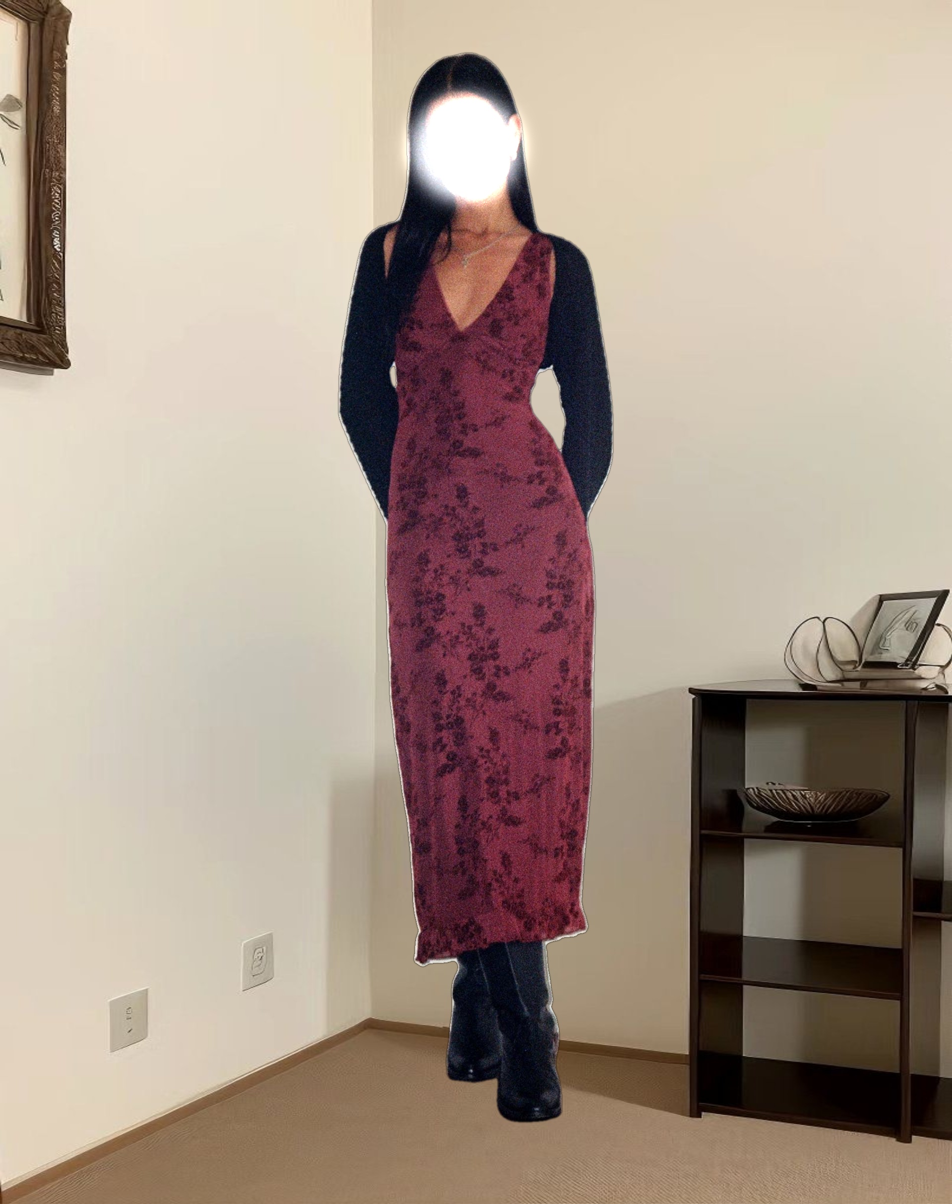 Gabriela Midi Dress in Botanical Flower Maroon