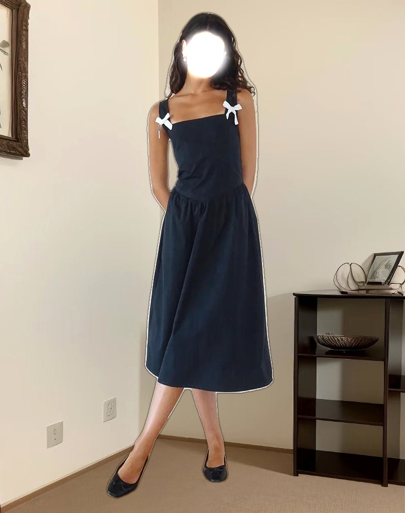 Clesiel Midi Dress in Tap Shoe with Off White Bows