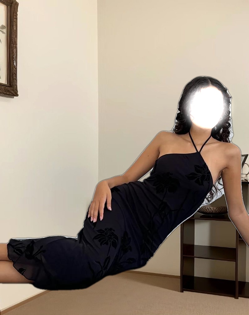 Ribka Halterneck Midi Dress in Orchids Flock Black