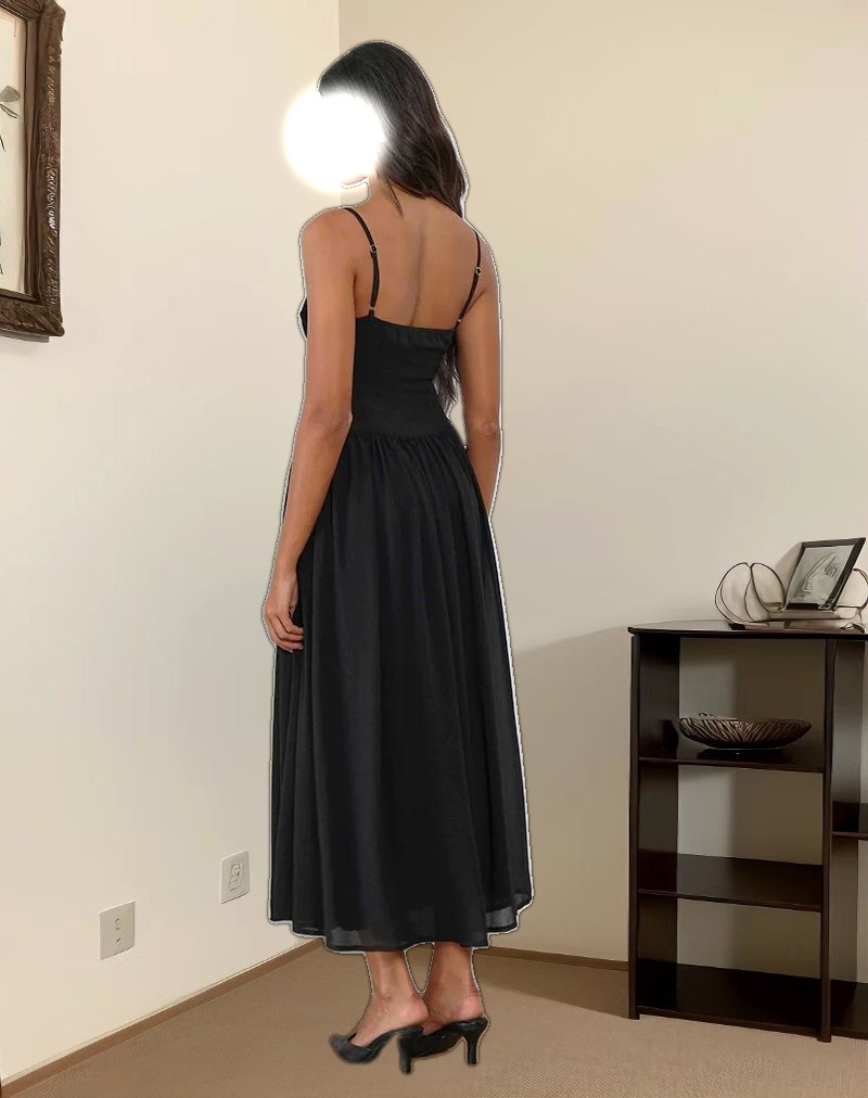 Paduri Drop Waist Midi Dress in Chiffon Black