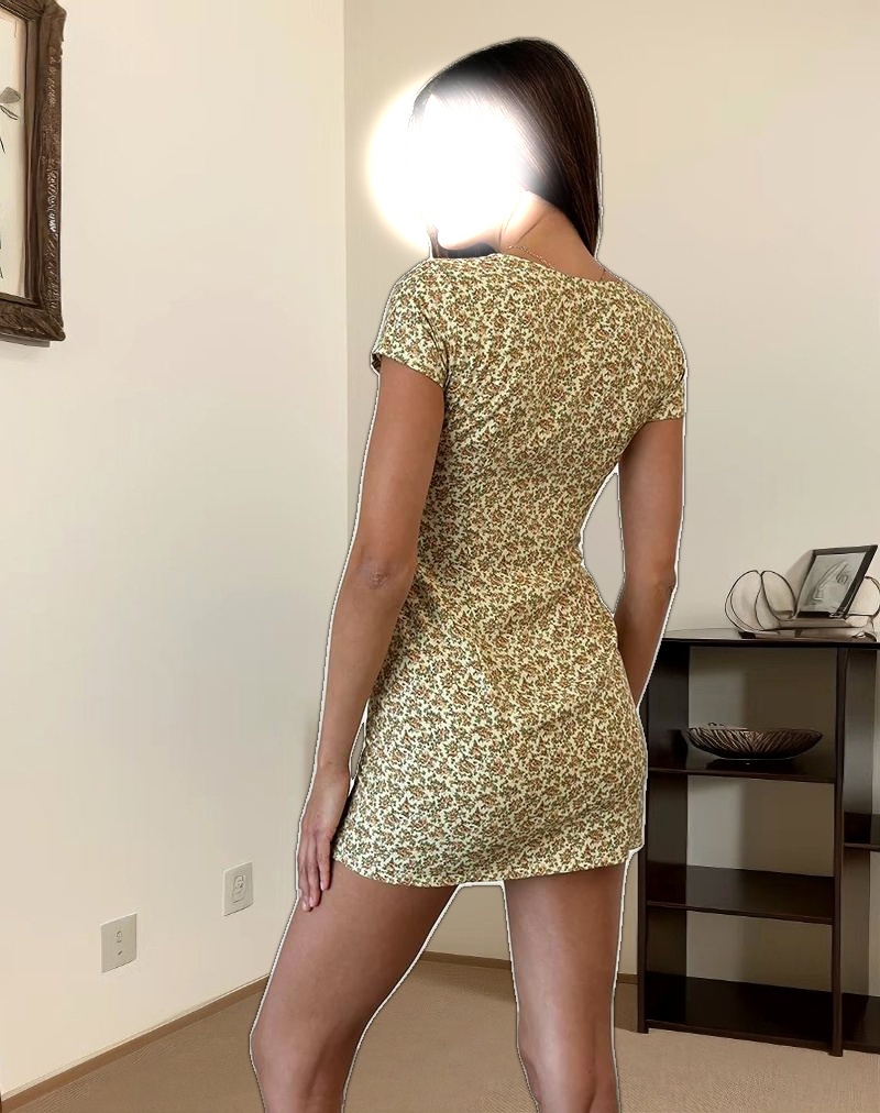 Omoni Dress in Washed Ditsy Yellow