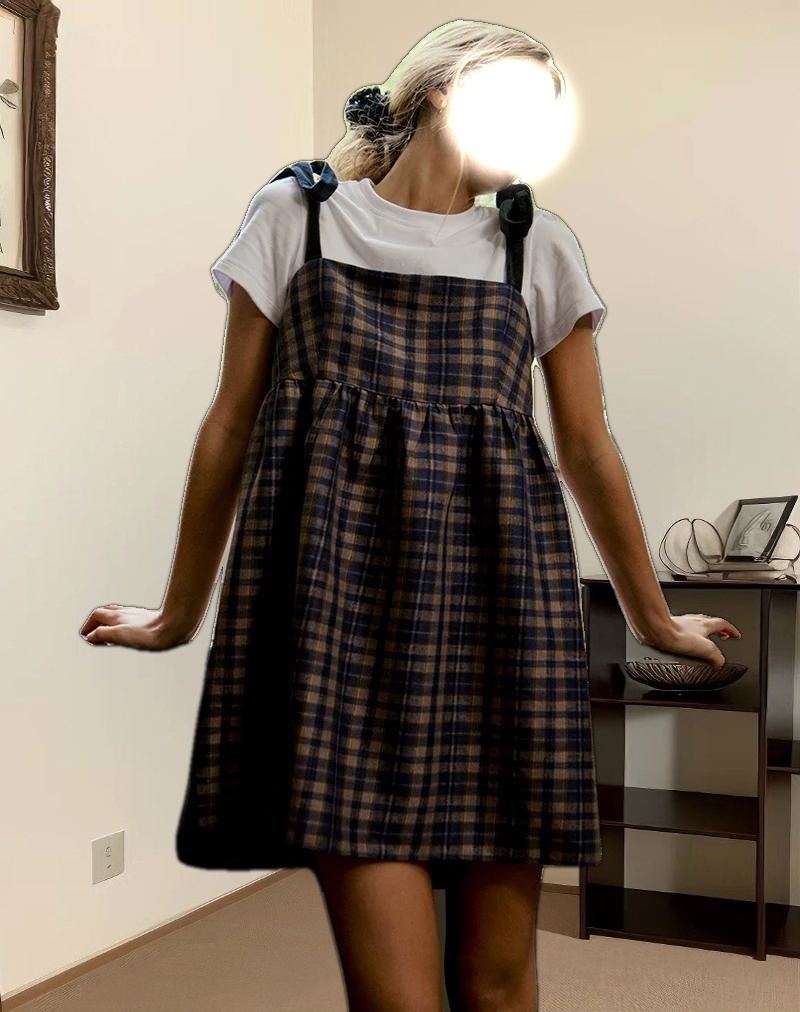 Mikayla Square Neck Mini Dress in Navy and Mustard Check